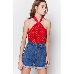 Joie Lisie Twist-Front Silk Sleeveless Top In Tropic Red Size S $320